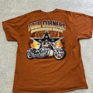 Vtg Gildan Mens XL Orange T Shirt 2013 Four Corners Bike Rally Y2K
